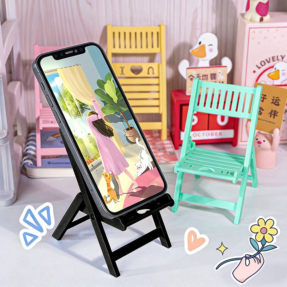 Desk Setup In Small Bedroom - Mini Klappbarer Stuhl-Handyhalter, Schreibtisch-Smartphone-Ständer, Rutschfester Neuartiger