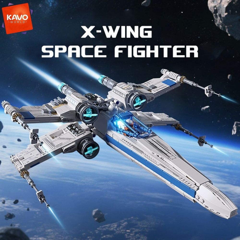 Desk Setup Black And White - KAVOWORLD 1271-teiliges Sci-Fi Weltraumjäger-Bausteinset mit Mini-Pilotfigur,