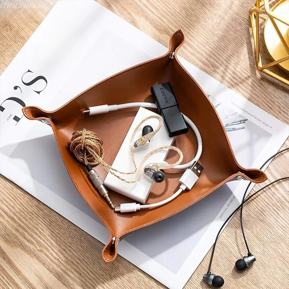 Desk Setup Organizer - 1 Stück 25x25cm Leder-Tablett, faltbare Aufbewahrungsbox