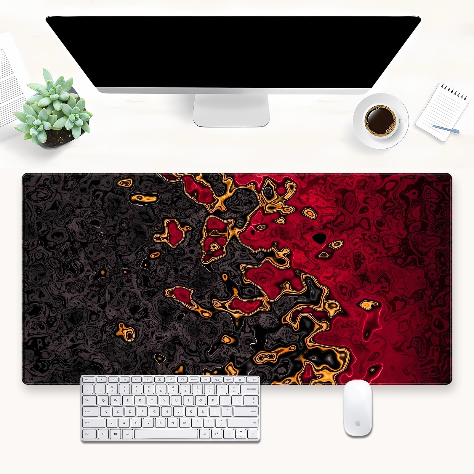 Rubber Mat Desk - Rot-Schwarzes Extra Großes Gaming-Mauspad Fluid Art