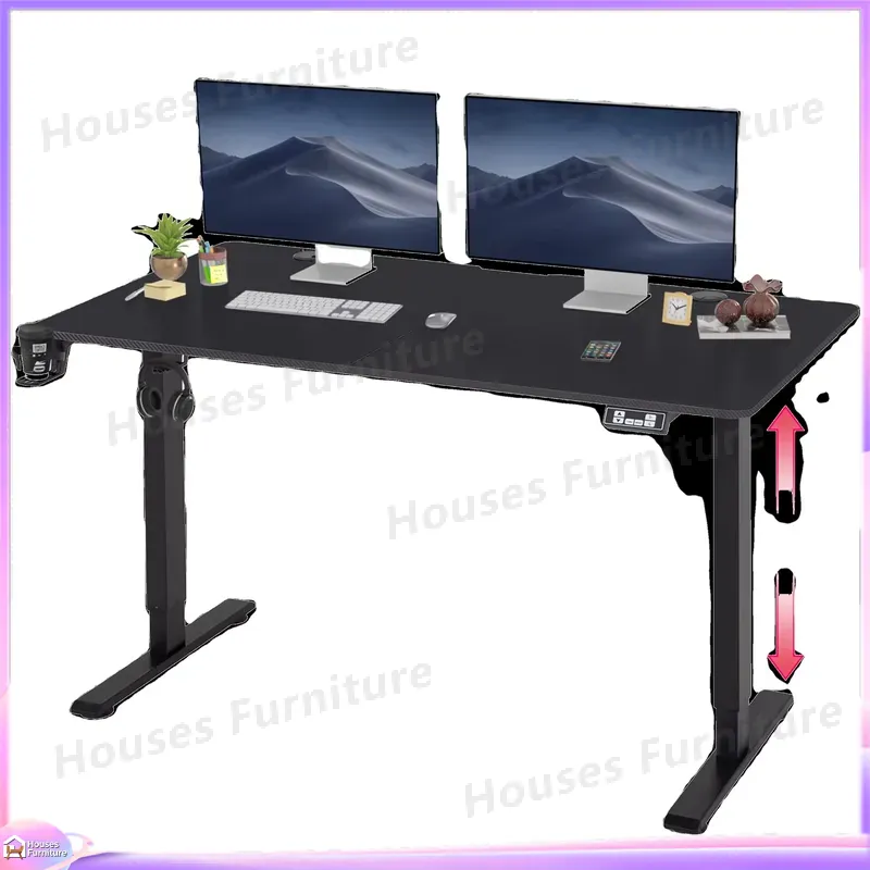 Desk Setup Height - Großer Gaming-Computertisch mit RGB-LED-Beleuchtung, Höhenverstellbar, Ergonomisches