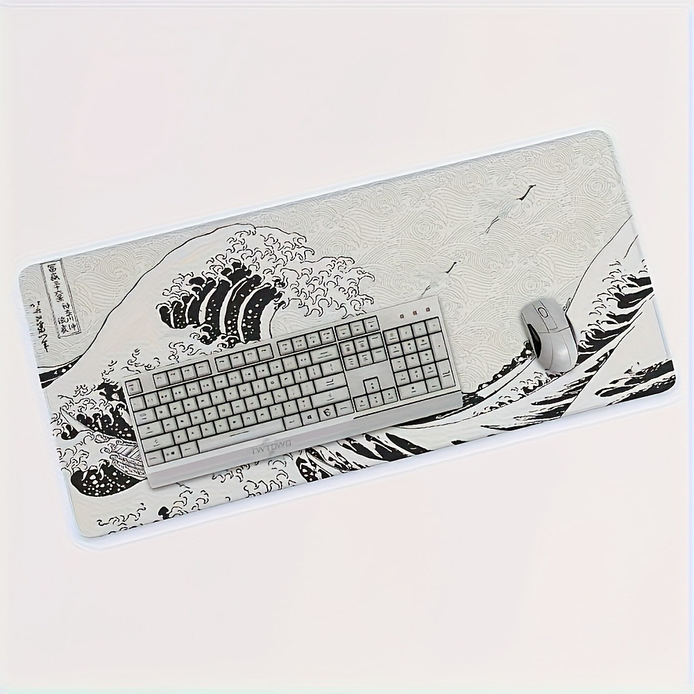 Desk Setup Black And White - Schwarz-weiße Wave Art XXL Schreibtischunterlage |
